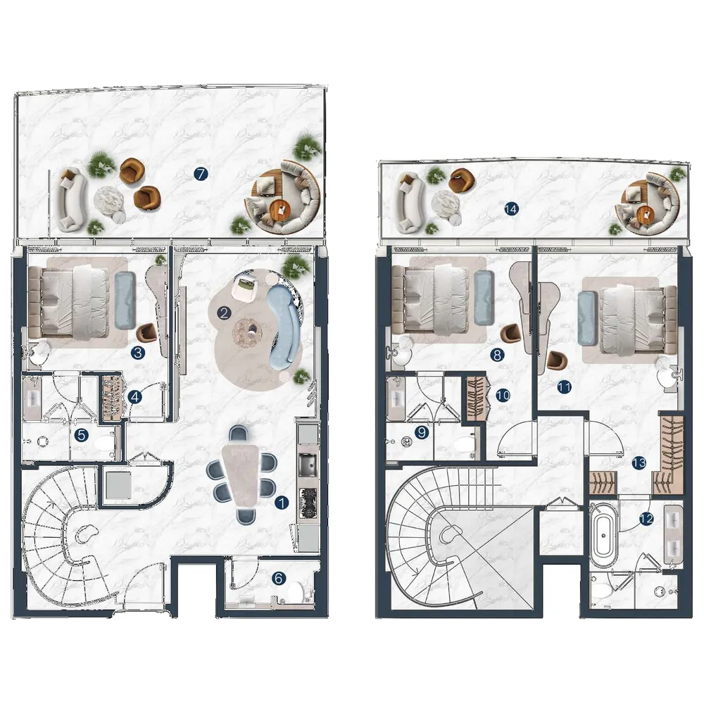 3 bedroom Duplex floor plan at La Mazzoni