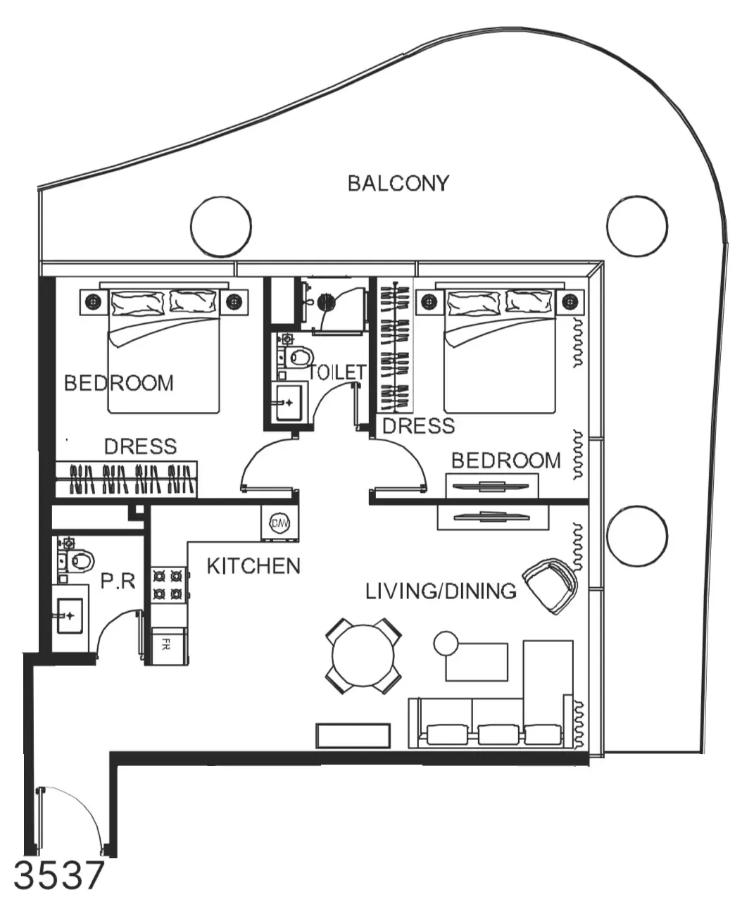 2 bedroom Apartments floor plan at The WOW Tower
