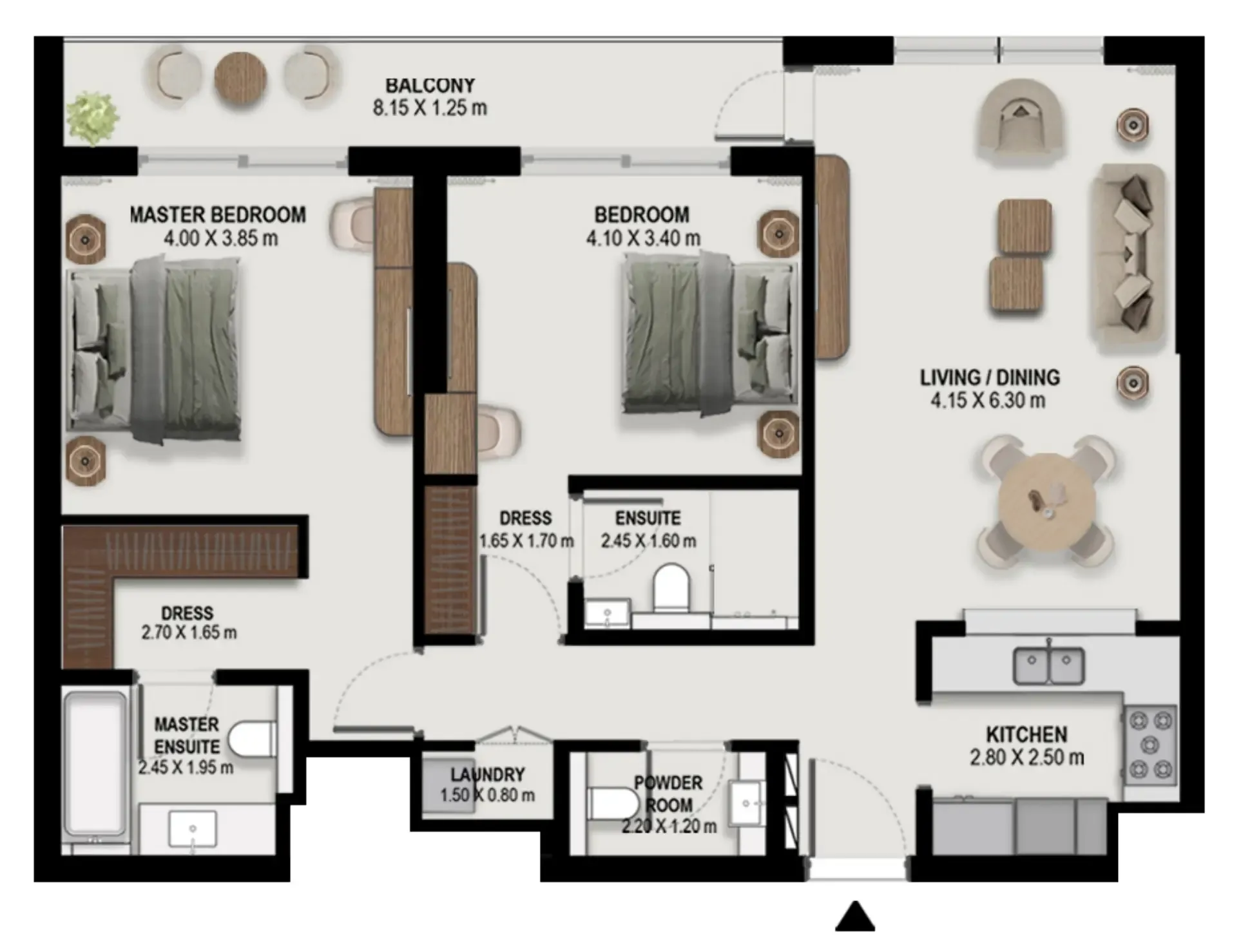 2 bedroom Apartments floor plan at Boulevard Park at Wasl Gate