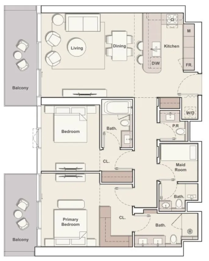 2 bedroom Apartments floor plan at The Meriva Collection