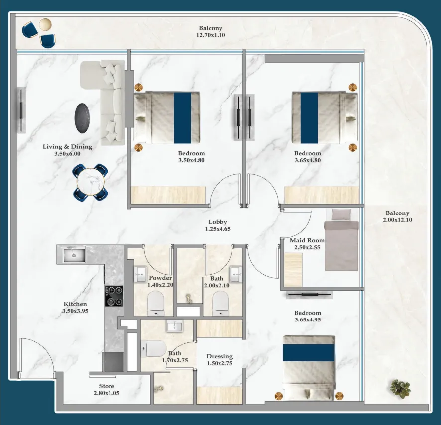 3 bedroom Apartments floor plan at Sparklz