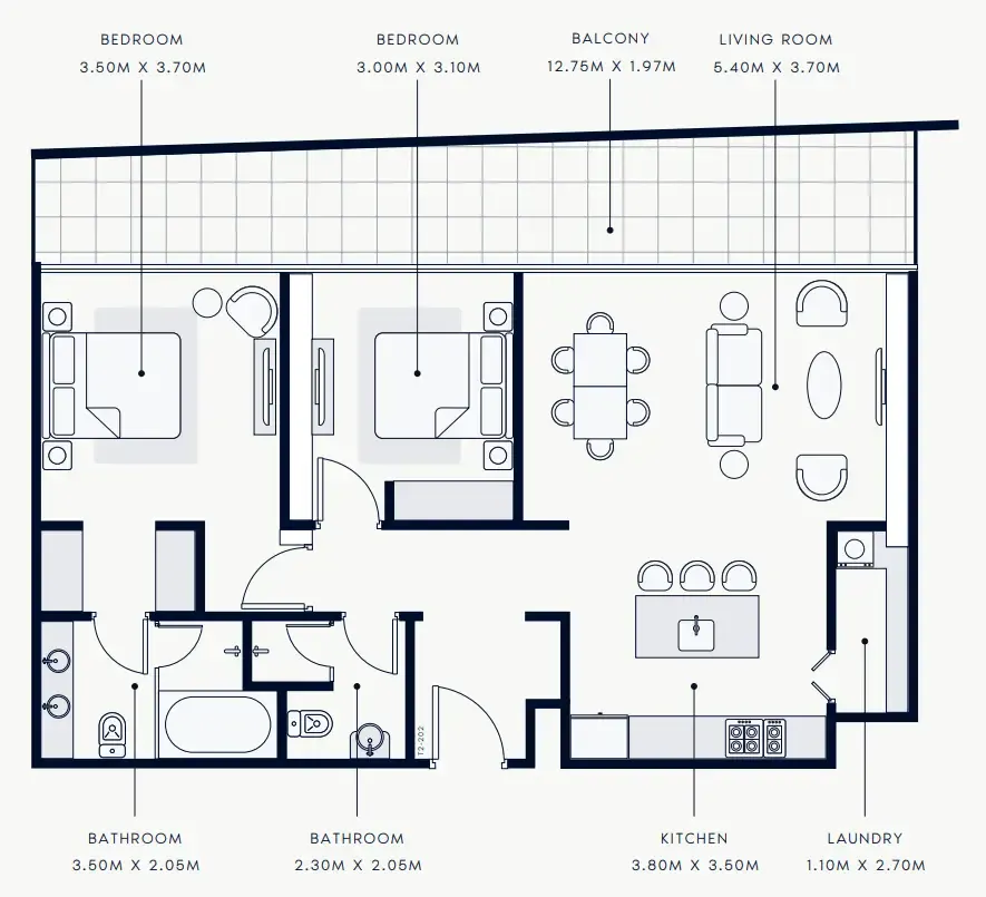 2 bedroom Apartments floor plan at Riviera Rêve