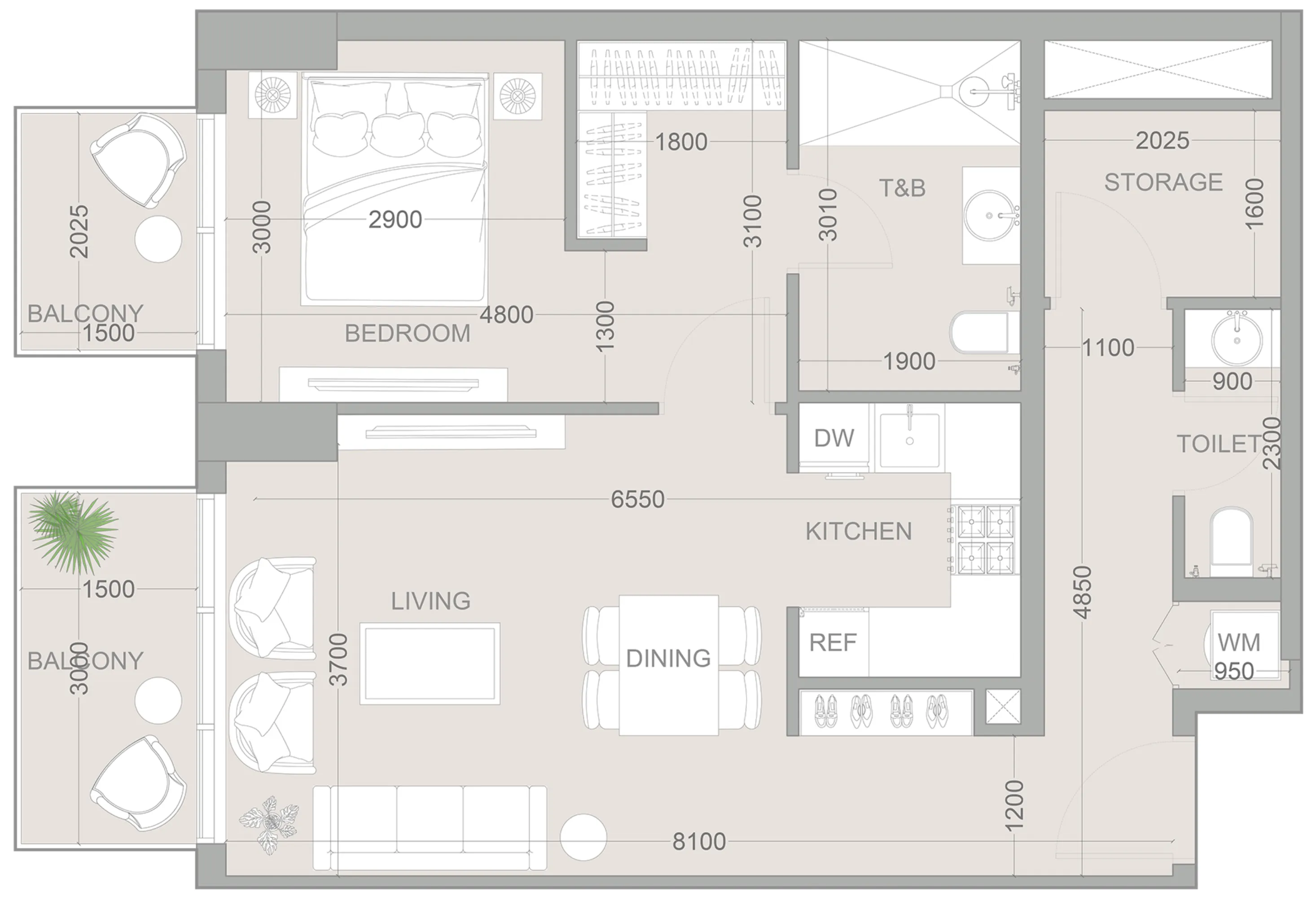1.5 bedroom Apartments floor plan at 1WOOD Residence 2