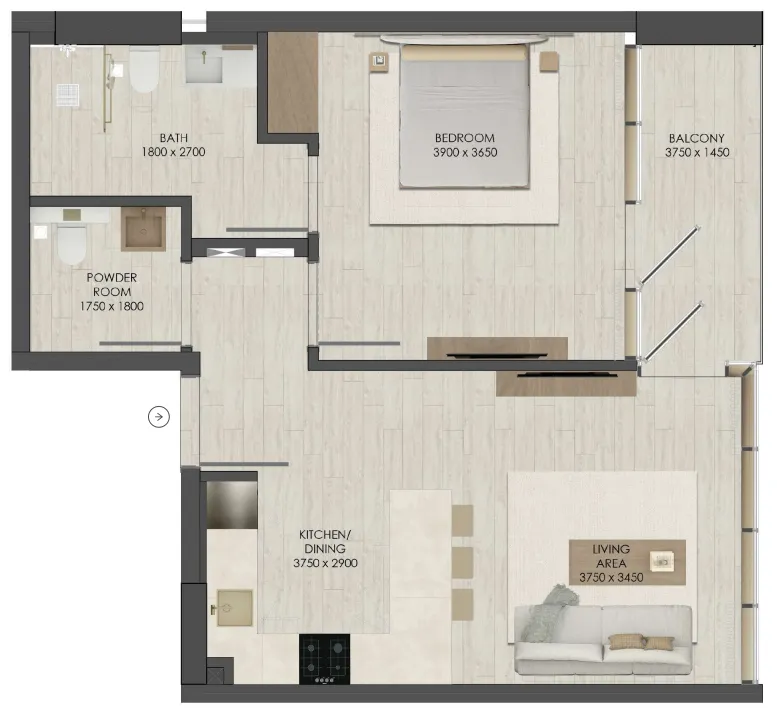1 bedroom Apartments floor plan at JAD 288