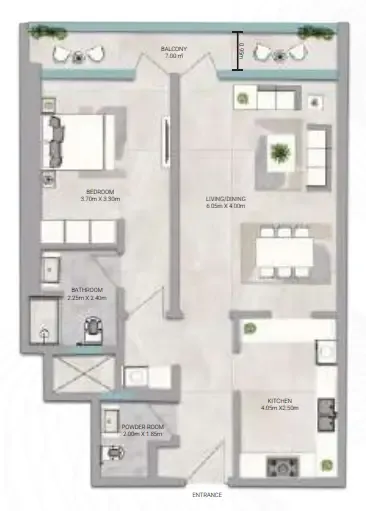 1 bedroom Apartments floor plan at Amwaj Tower