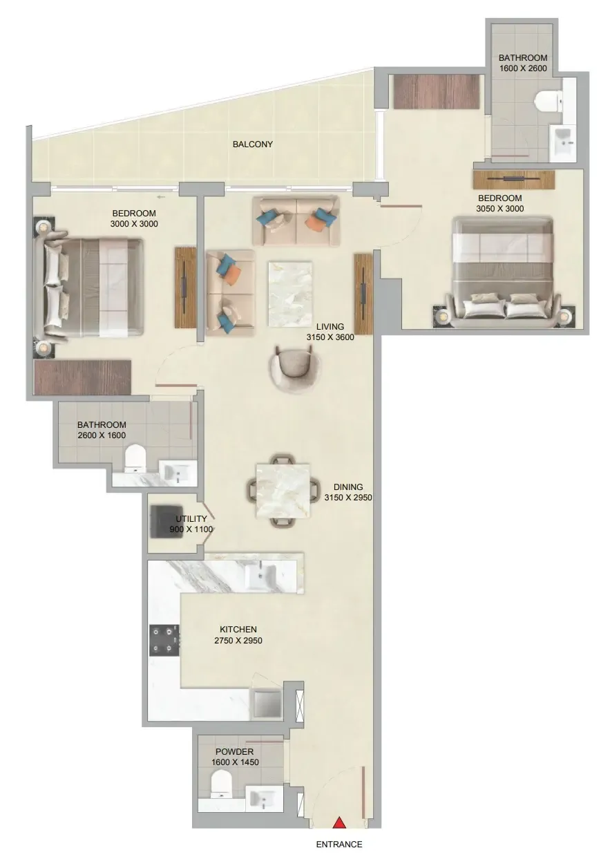 2 bedroom Apartments floor plan at The Serene at Sobha Central