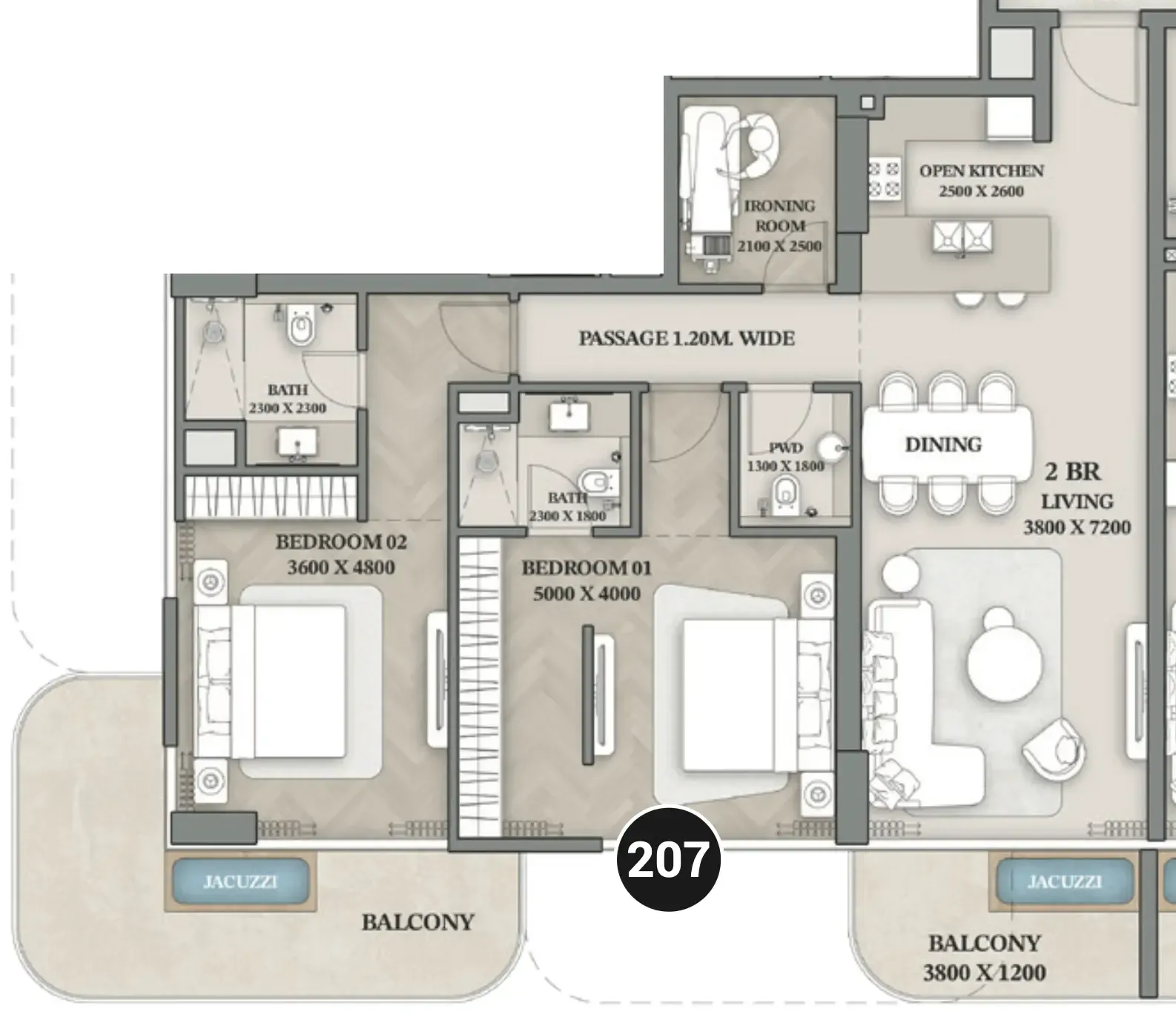 2.5 bedroom Apartments floor plan at Wellington Ocean Walk