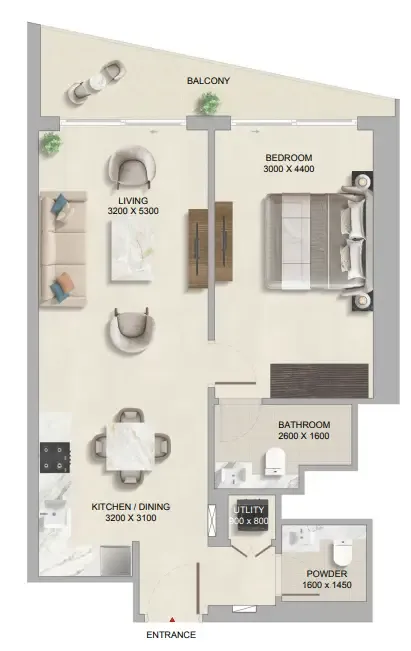 1 bedroom Apartments floor plan at The Tranquil at Sobha Central