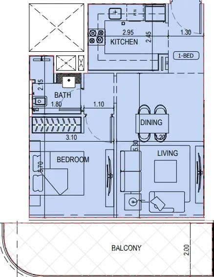 1 bedroom Apartments floor plan at Binghatti Sky Terraces