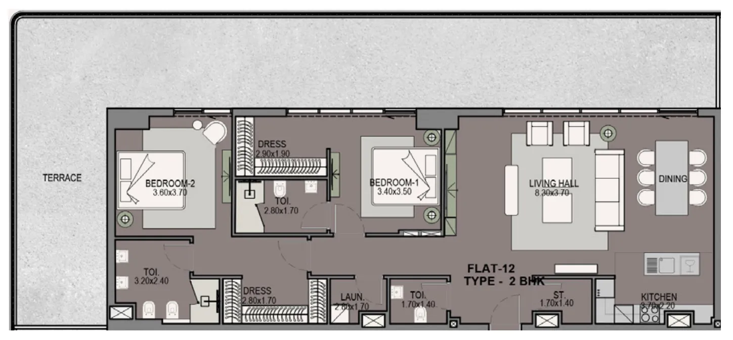 2 bedroom Apartments floor plan at Helvetia Residences