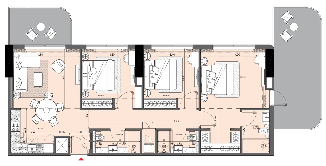 3 bedroom Apartments floor plan at Azizi Wasel