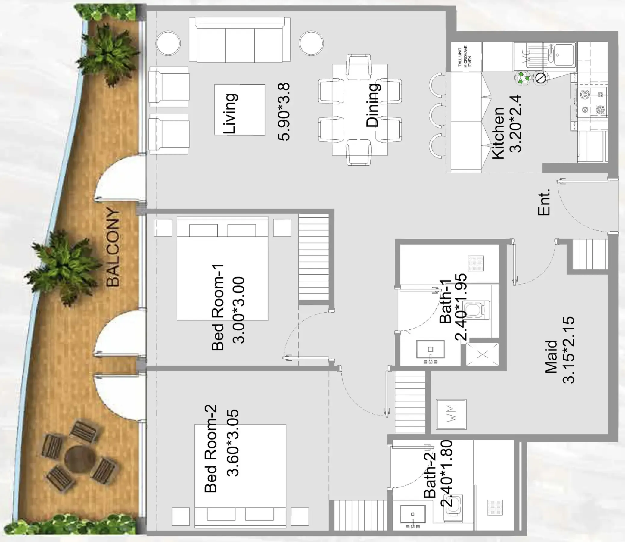2 bedroom Apartments floor plan at 311 Boulevard