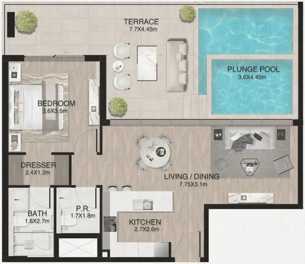 1 bedroom Apartments floor plan at One by Nine