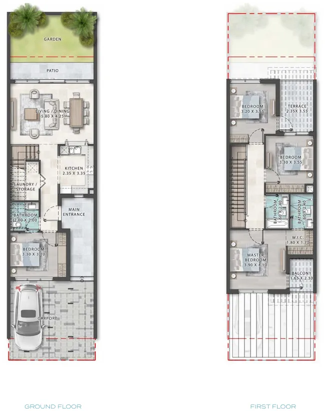 4 bedroom Townhouse floor plan at Damac Islands Phase 1 and 2