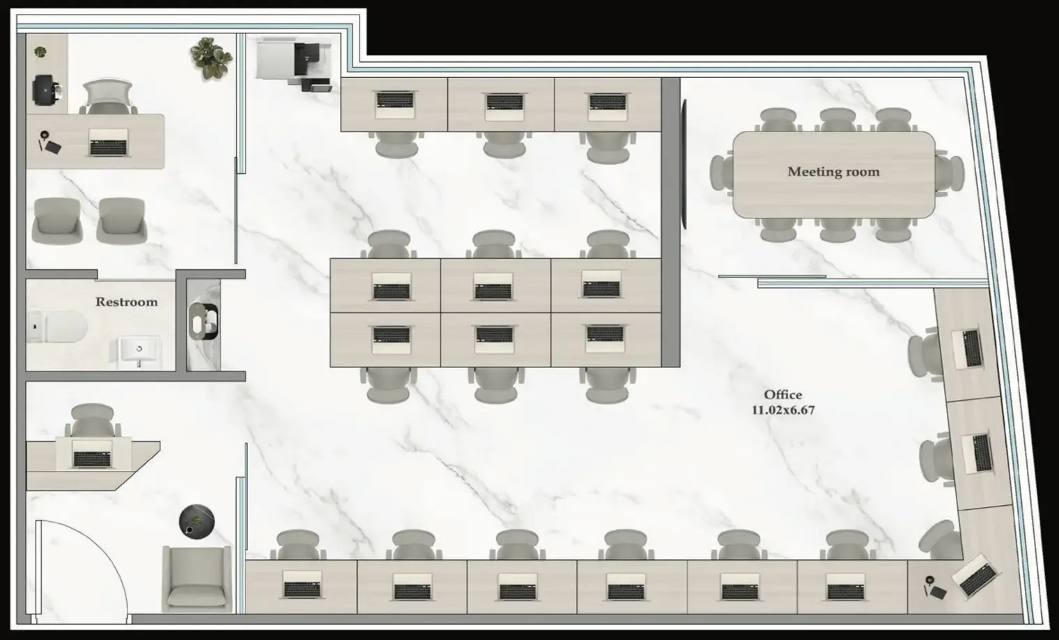  bedroom Office floor plan at Aspirz