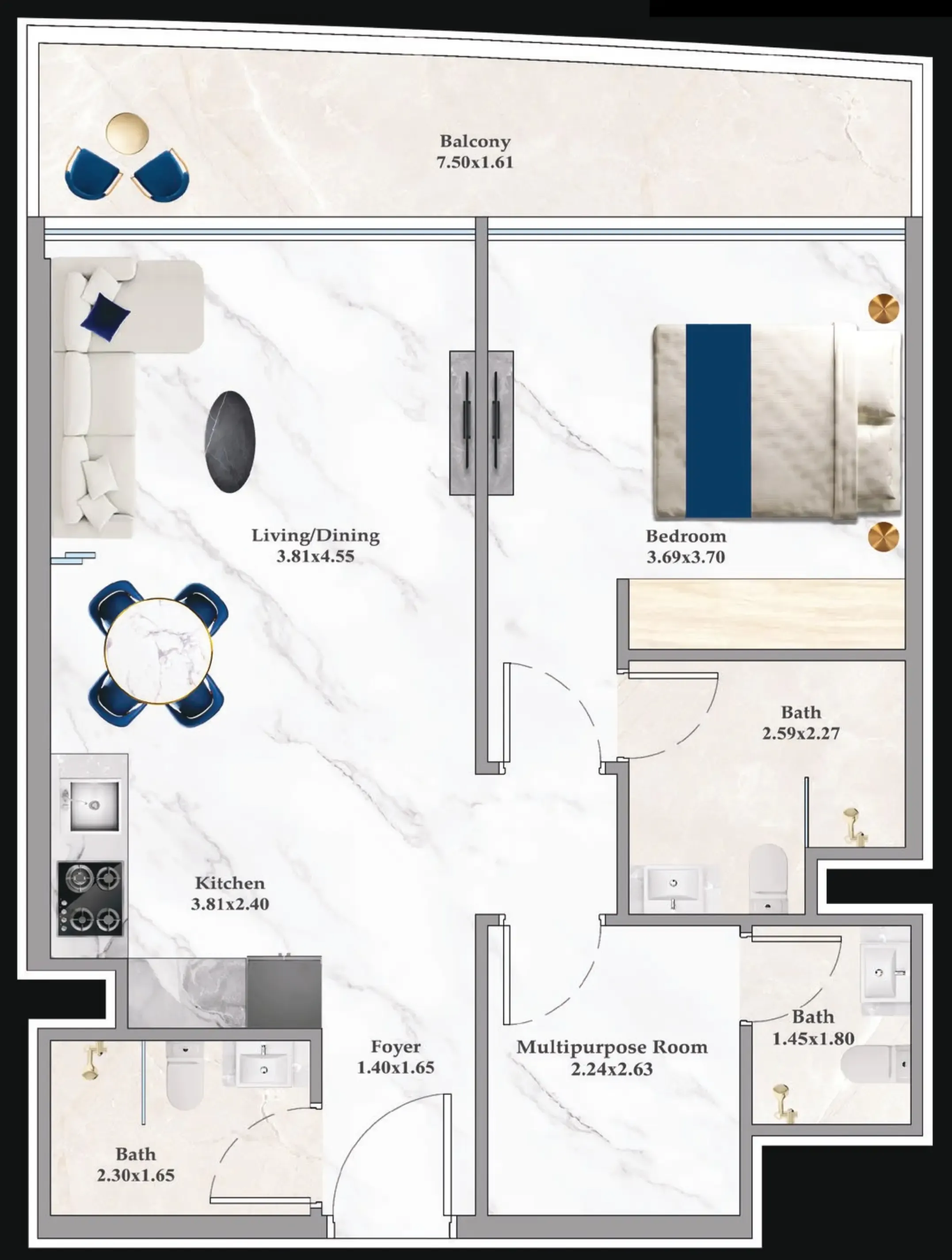 1 bedroom Apartments floor plan at Aspirz