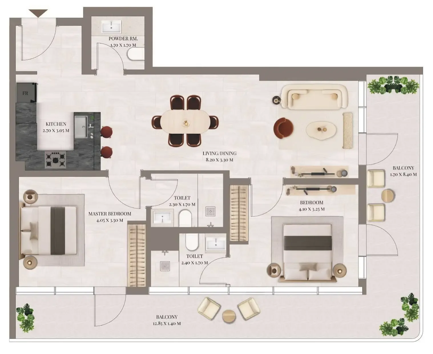 2 bedroom Apartments floor plan at Rivo