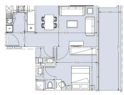 1 bedroom Apartments floor plan at Plaza Reportage