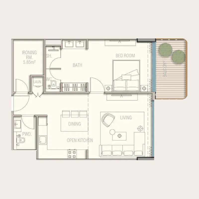 1 bedroom Apartments floor plan at Aquora by Casa Vista Development