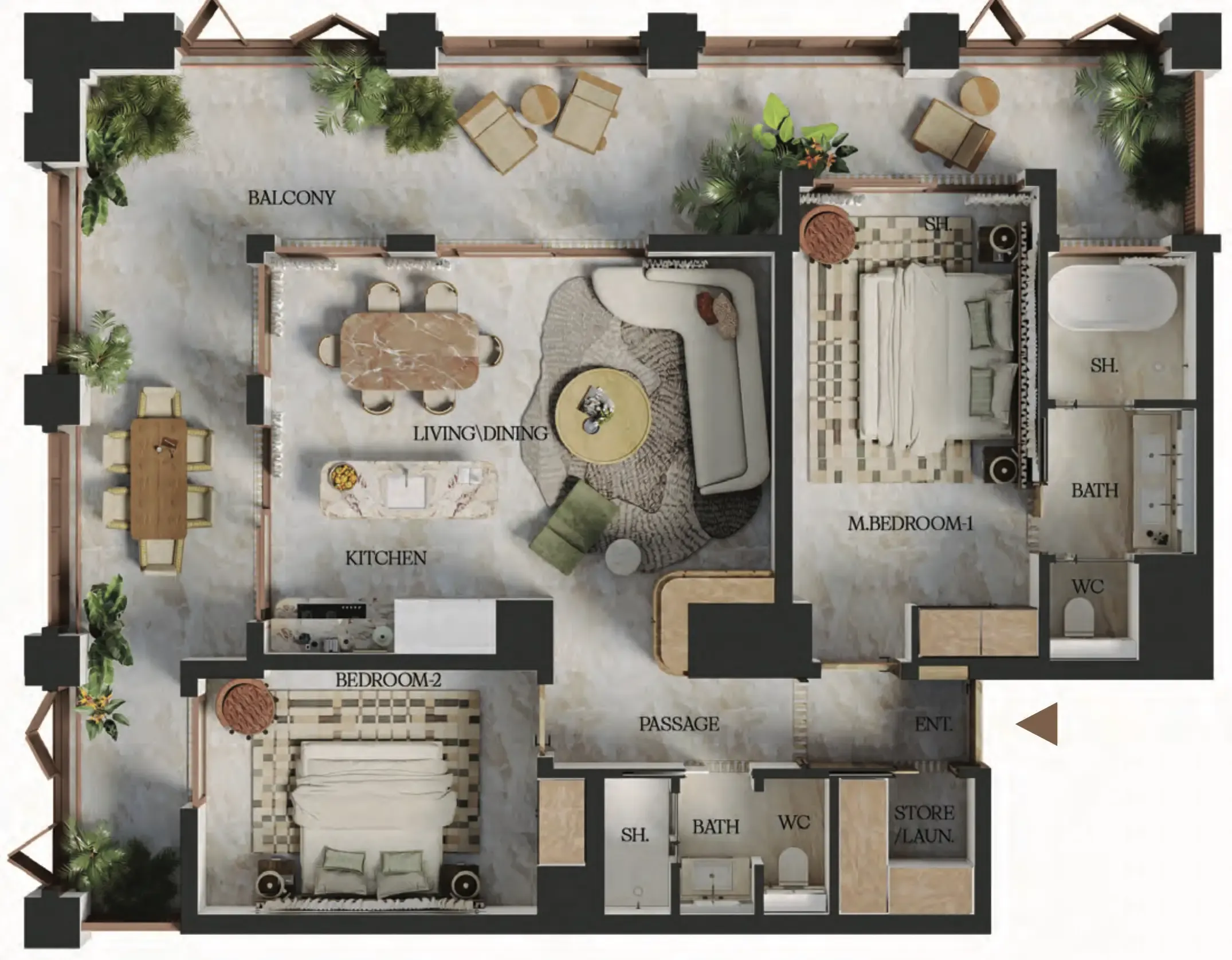 2 bedroom Apartments floor plan at Elire Managed by LUX