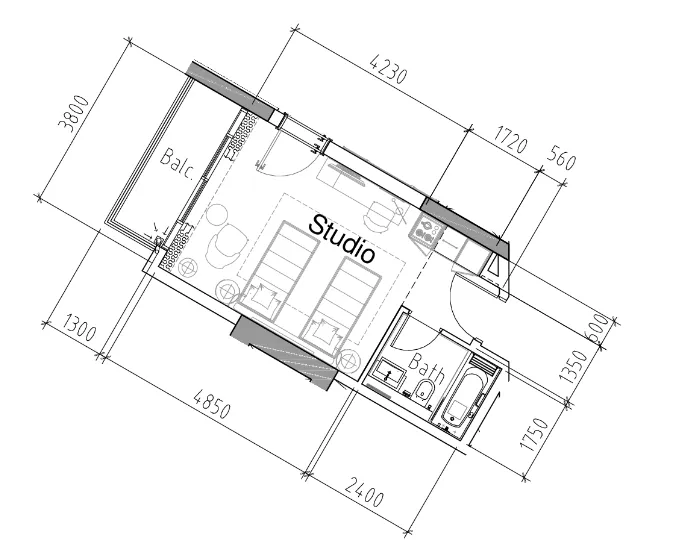 0 bedroom Apartments floor plan at Damac Hills 2 - Hotel Edge by Rotana