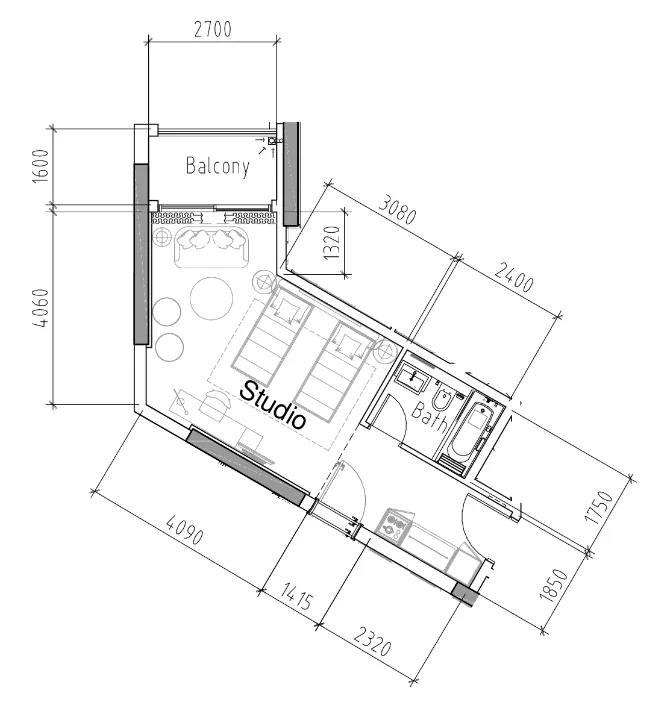 0 bedroom Apartments floor plan at Damac Hills 2 - Hotel Edge by Rotana