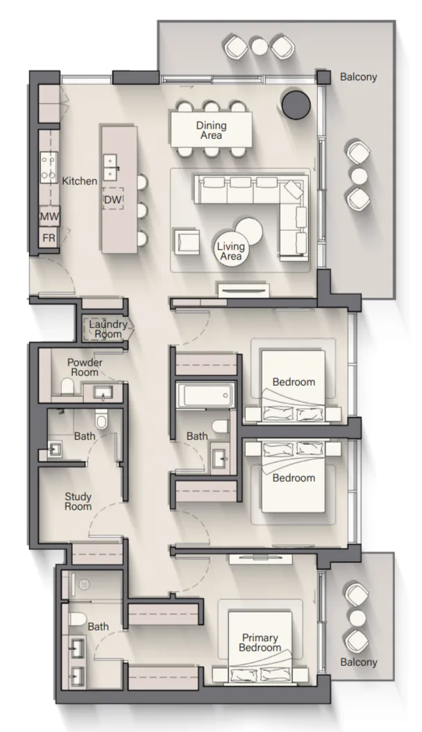 3 bedroom Apartments floor plan at Playa Del Sol