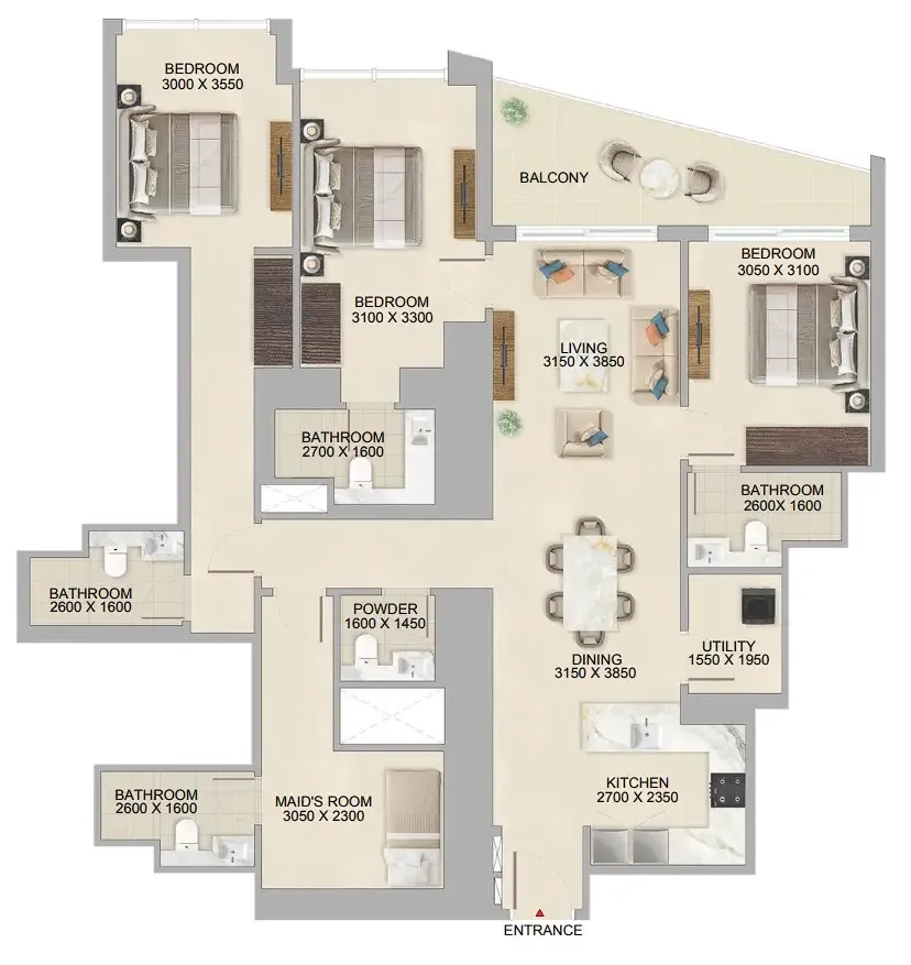 3 bedroom Apartments floor plan at The Tranquil at Sobha Central