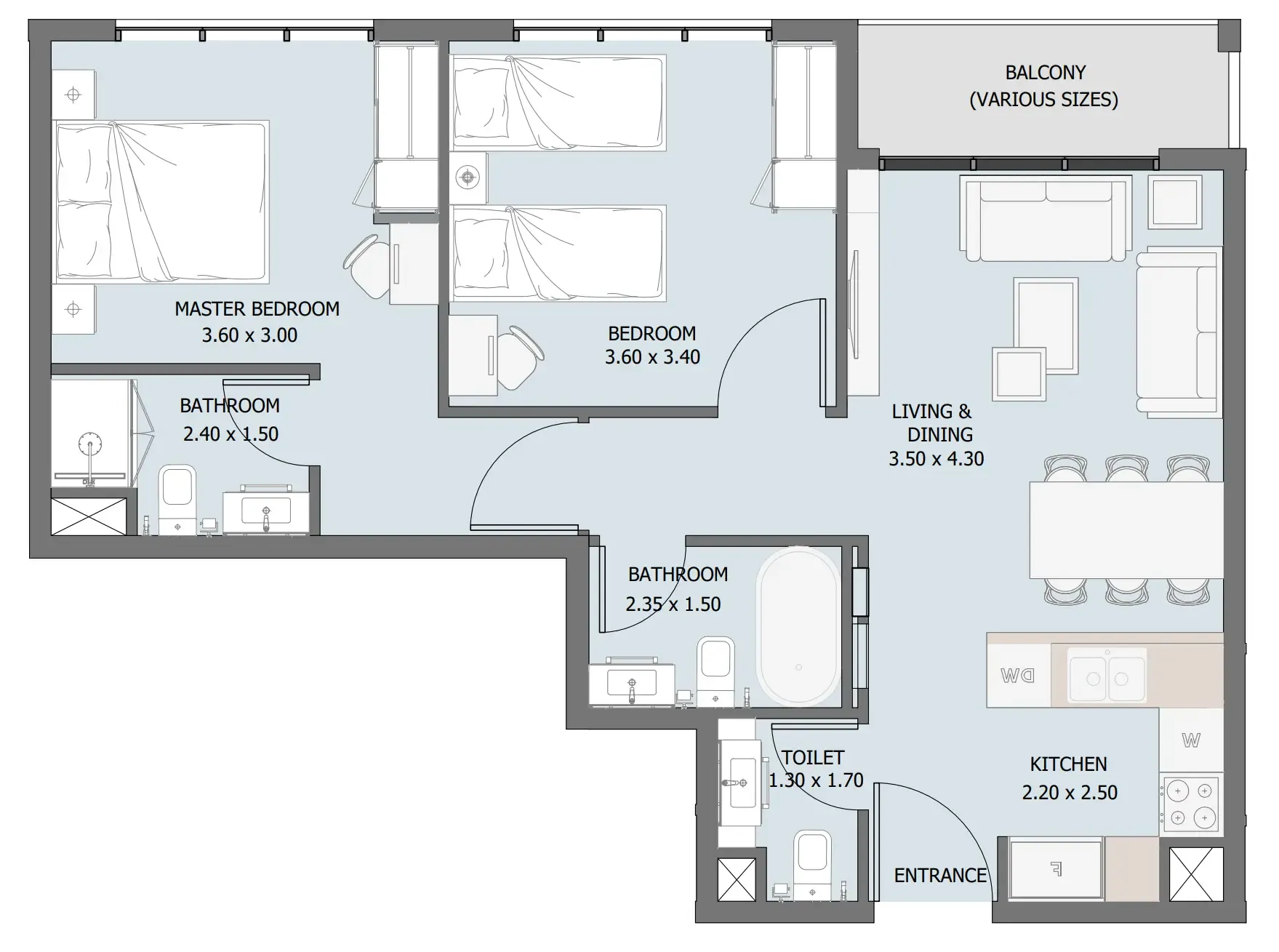 2 bedroom Apartments floor plan at Verdana III