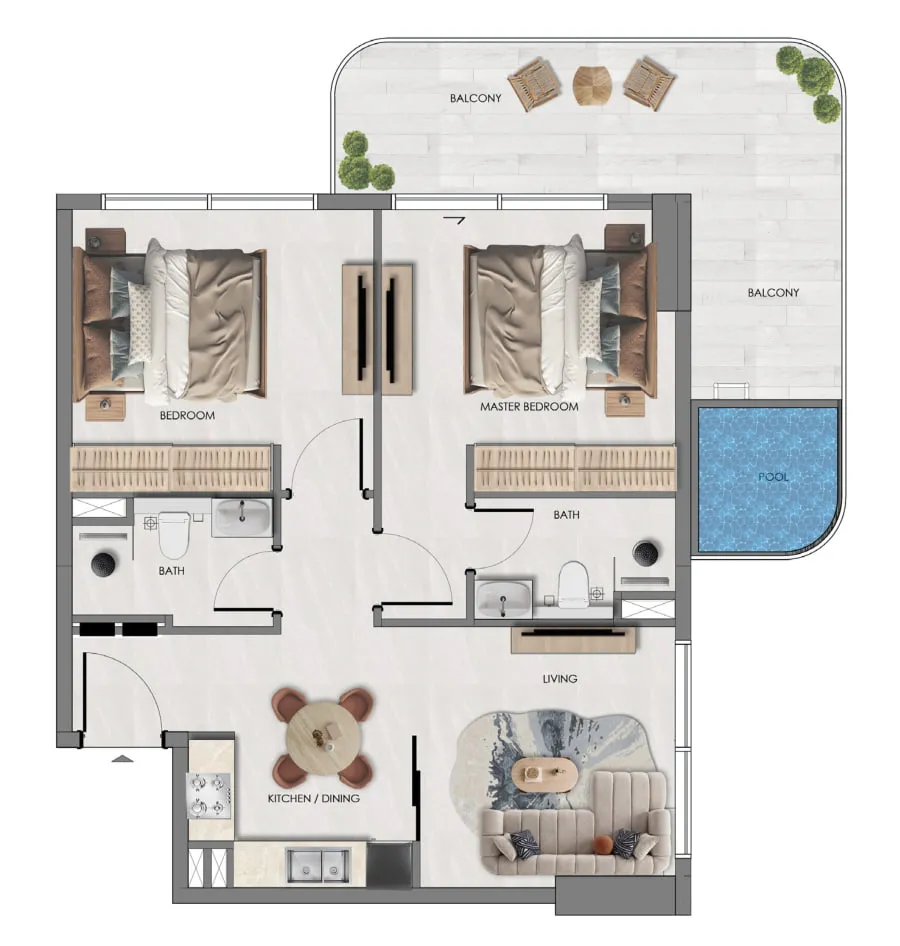 2 bedroom Apartments floor plan at Samana Portside