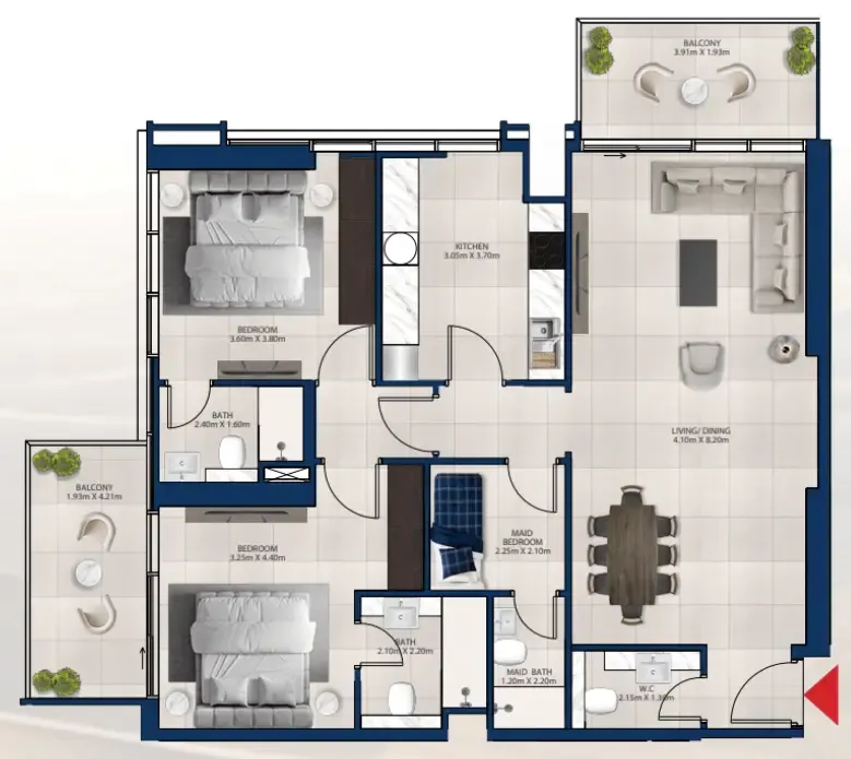 2 bedroom Apartments floor plan at Al Vista