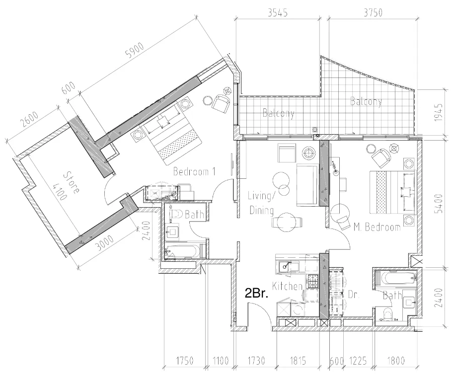 2 bedroom Apartments floor plan at Aykon City Tower
