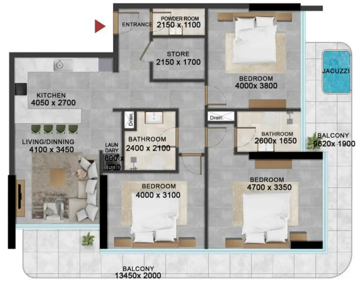 3 bedroom Apartments floor plan at Vivanti Residences by Meteora