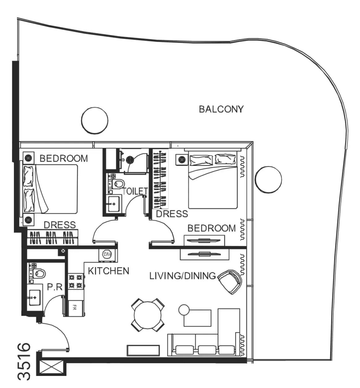 2 bedroom Apartments floor plan at The WOW Tower