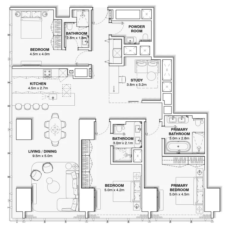3.5 bedroom Apartments floor plan at Burj Azizi
