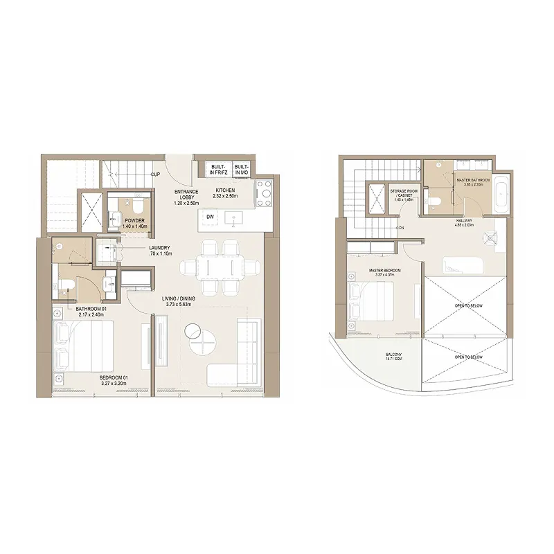 2 bedroom Duplex floor plan at Laguna Residence