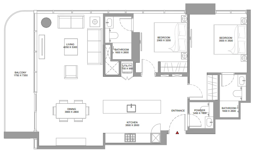 2 bedroom Apartments floor plan at Pristine Beach Residences