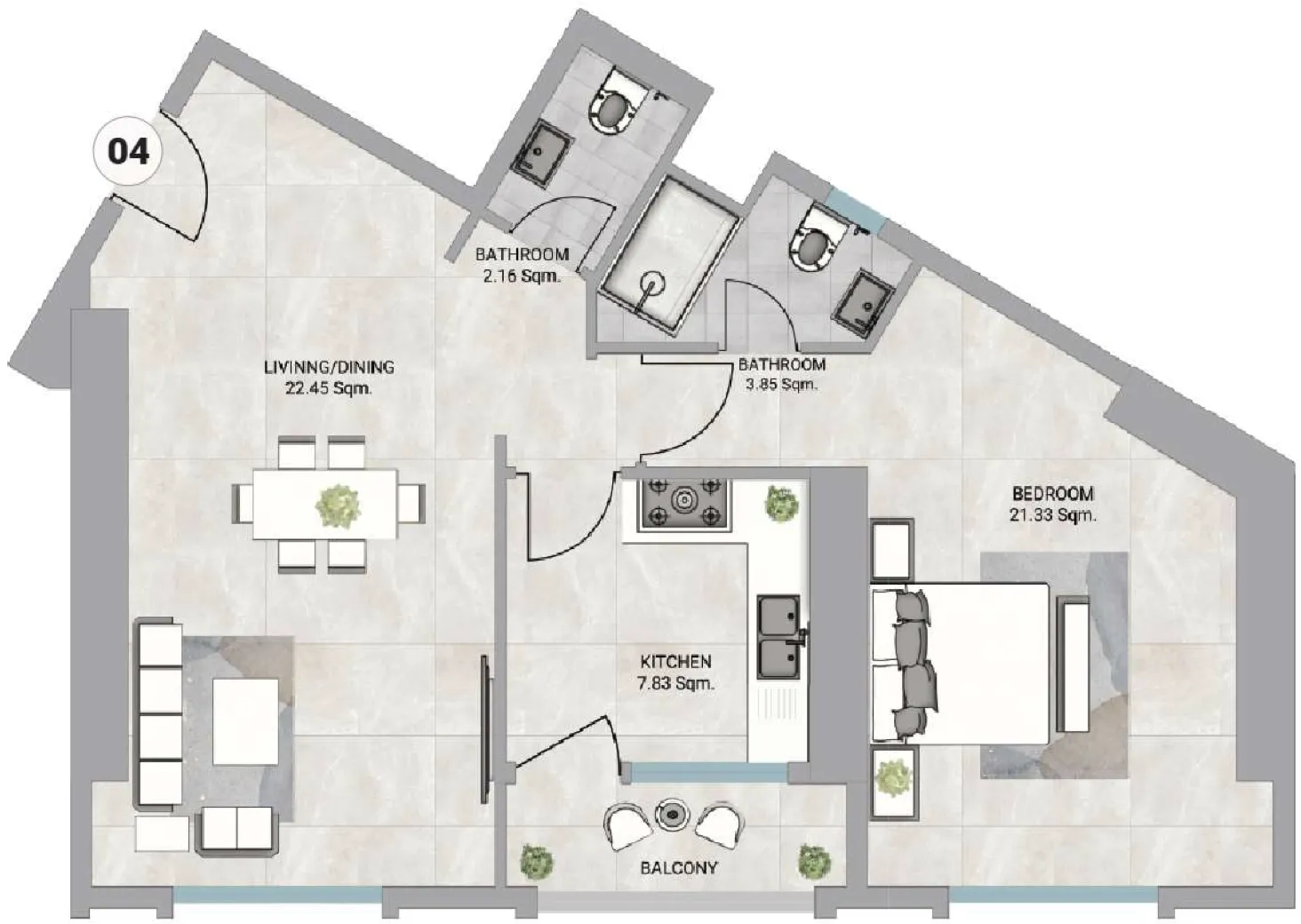 1 bedroom Apartments floor plan at Barajeel Towers