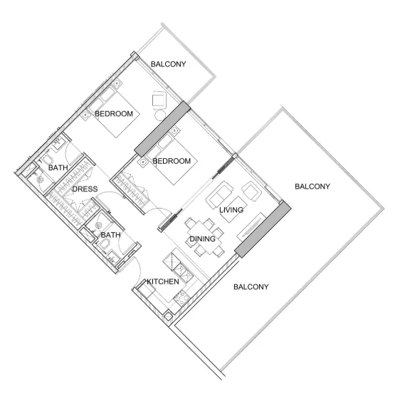 2 bedroom Apartments floor plan at Golf Greens