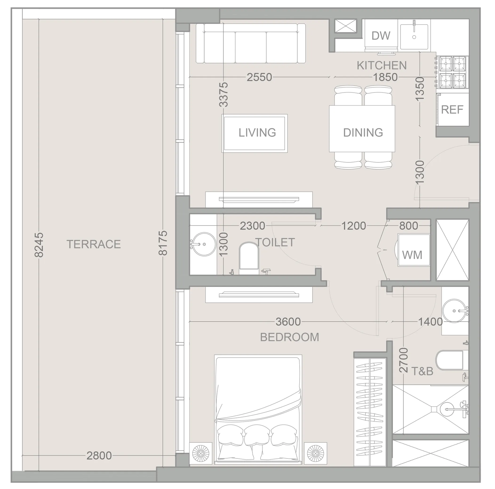 1.5 bedroom Apartments floor plan at 1WOOD Residence 2