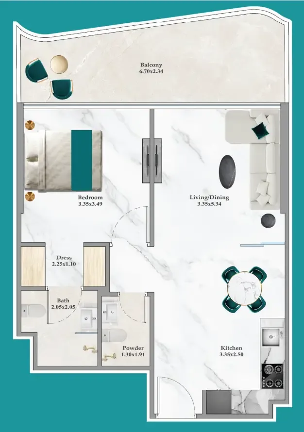 1 bedroom Apartments floor plan at Breez