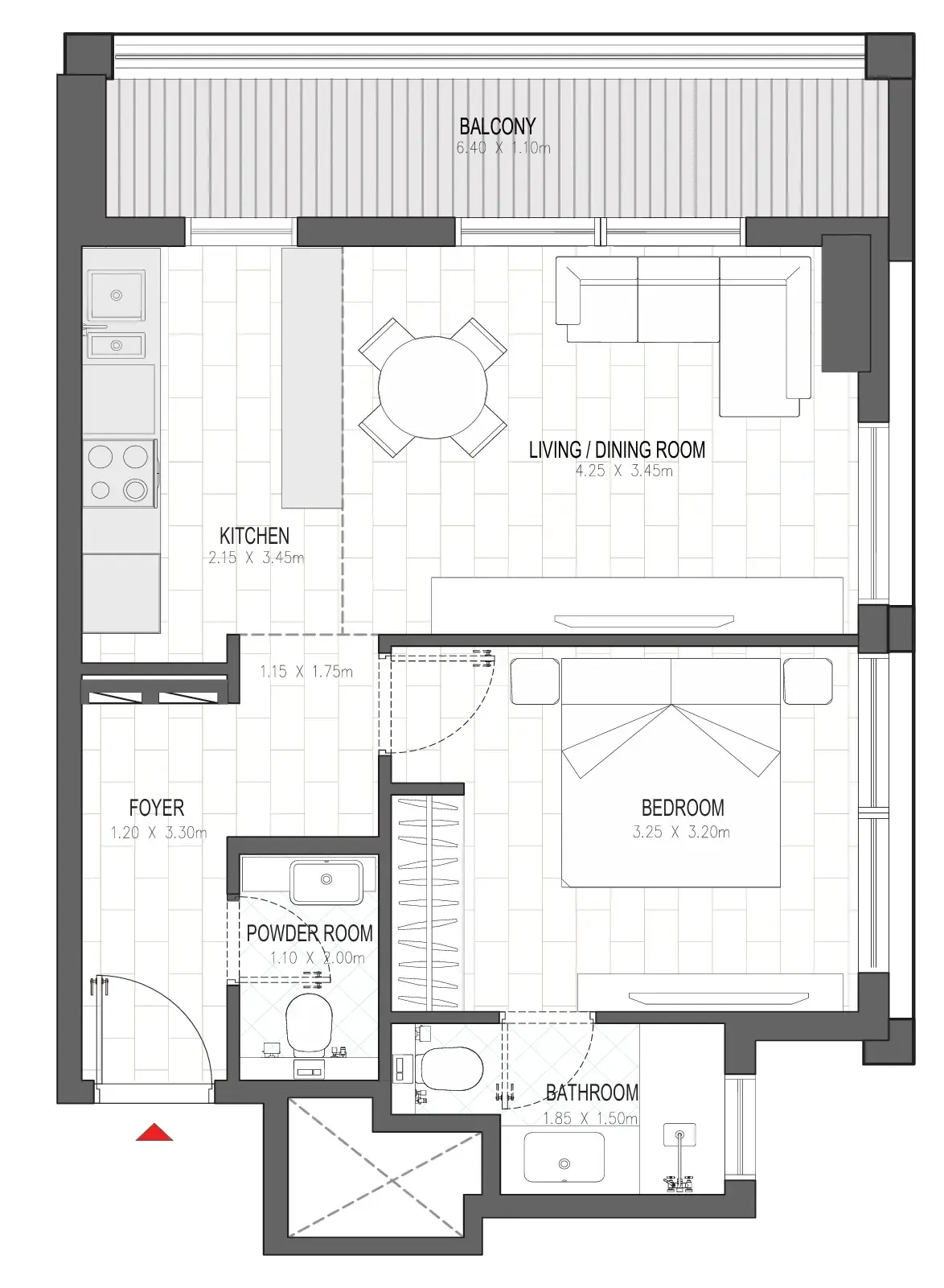 1 bedroom Apartments floor plan at Olfah