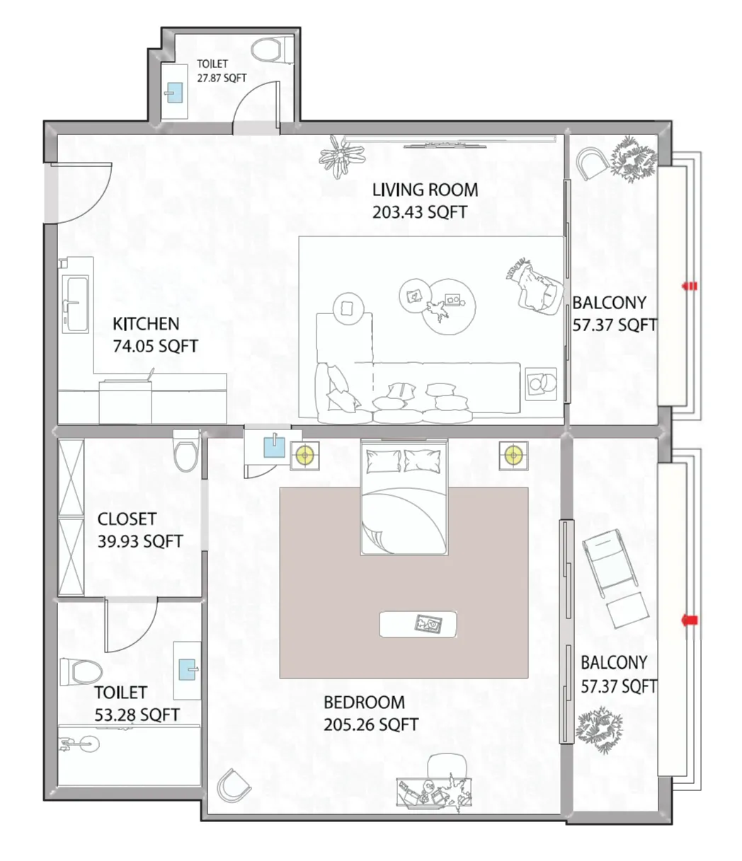 1 bedroom Apartments floor plan at Ajman Creek Towers