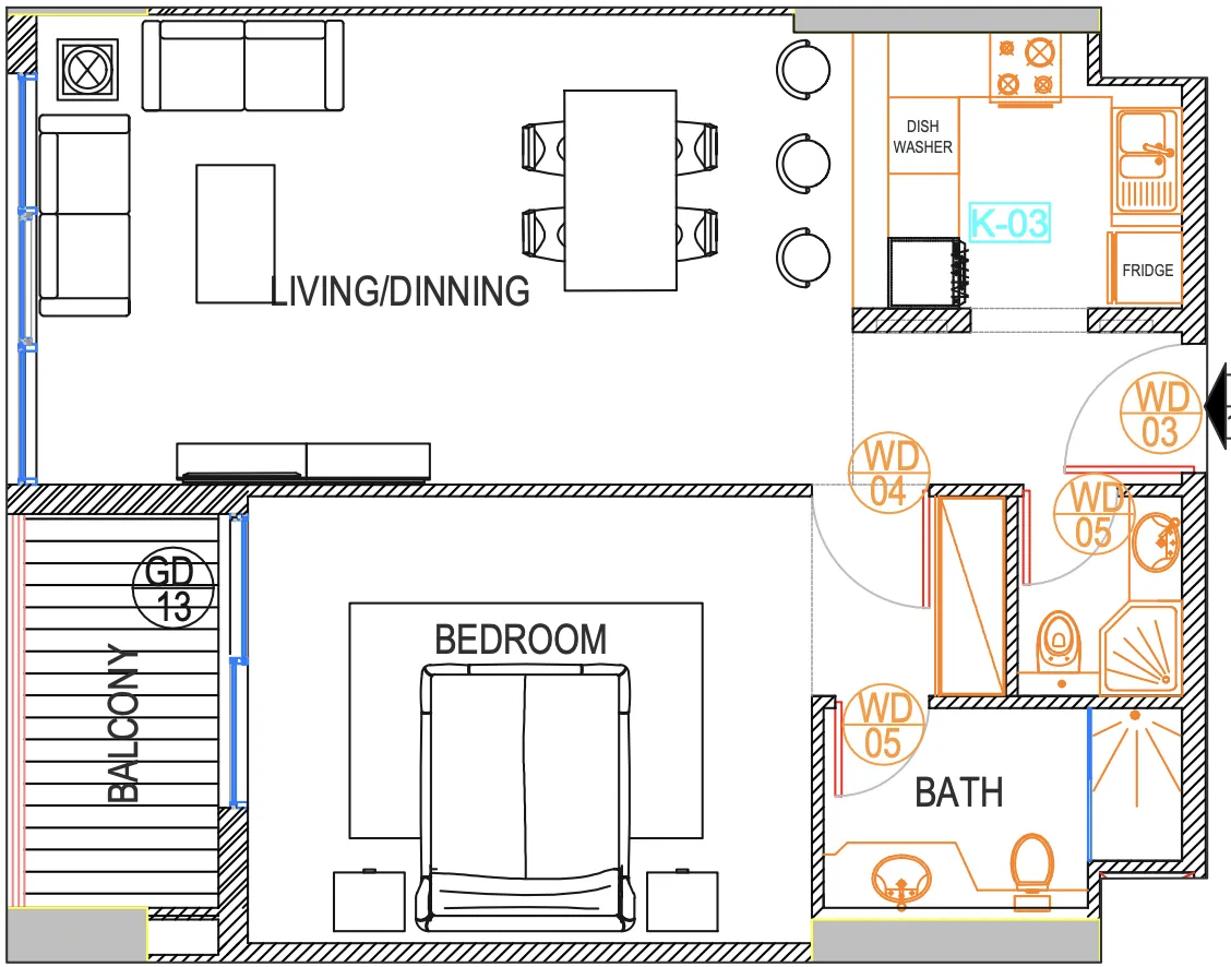 1 bedroom Apartments floor plan at Urban Life