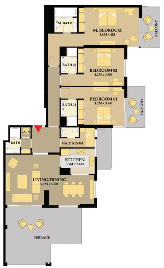3 bedroom Apartments floor plan at Riva Residence