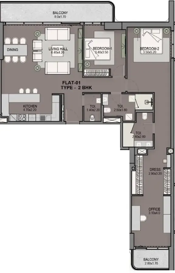 2 bedroom Apartments floor plan at Helvetia Residences