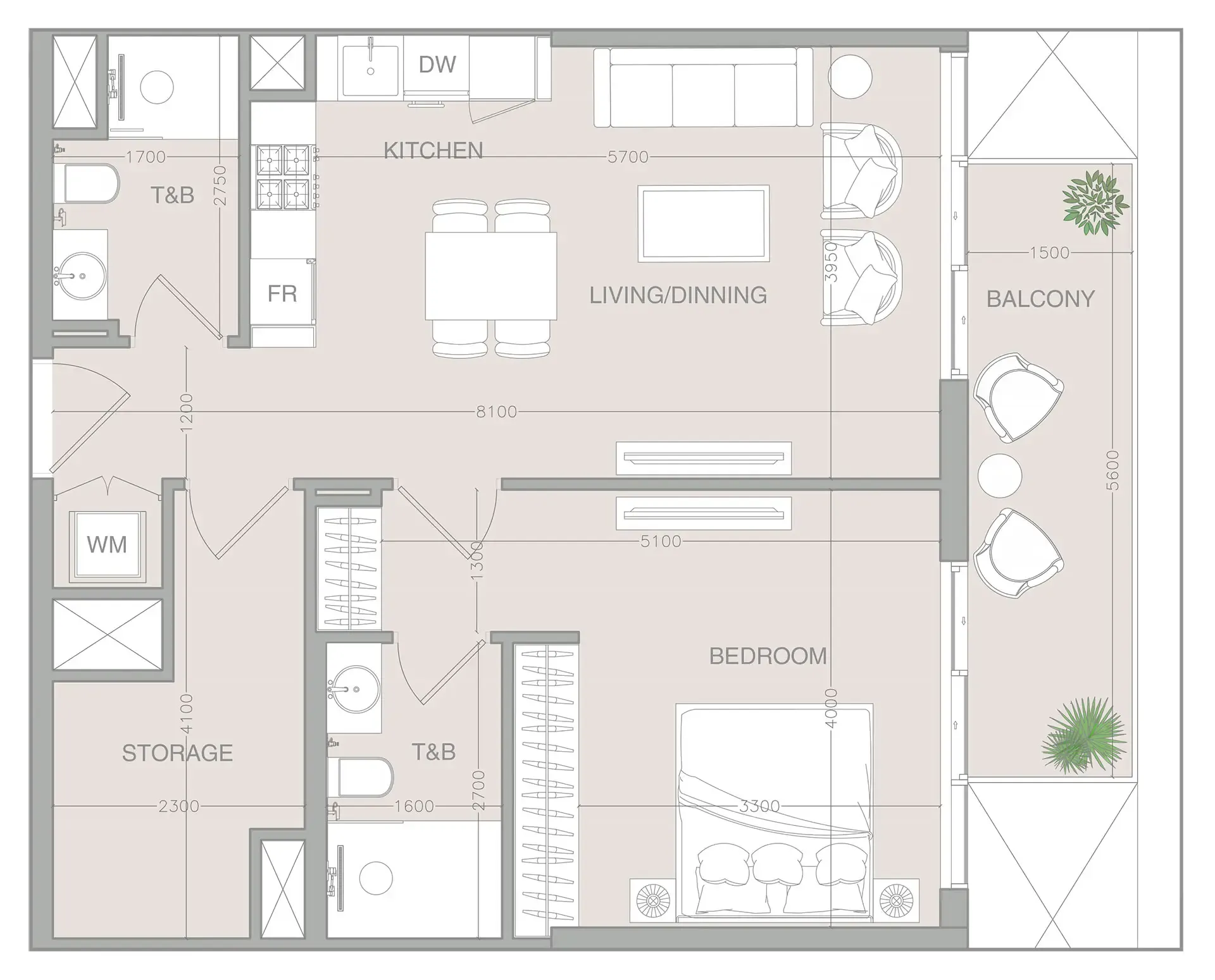 1.5 bedroom Apartments floor plan at 1WOOD Residence 2