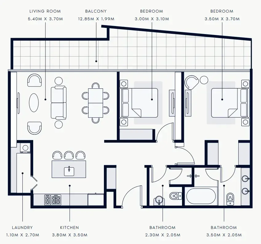 2 bedroom Apartments floor plan at Riviera Rêve