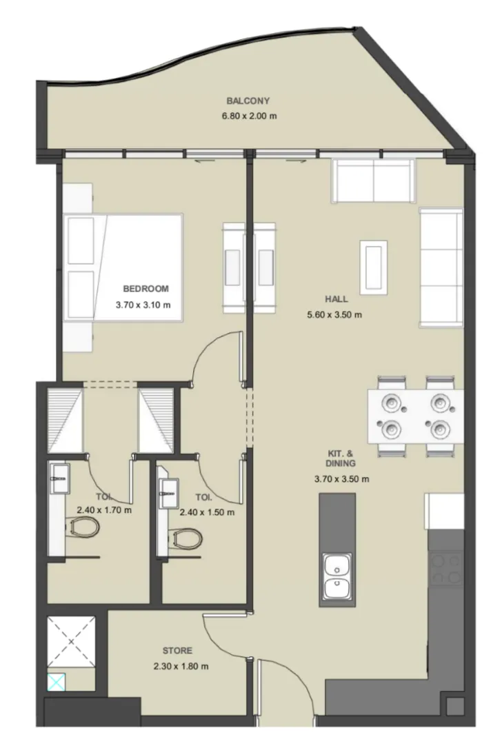 1 bedroom Apartments floor plan at Lucky Oasis Residence