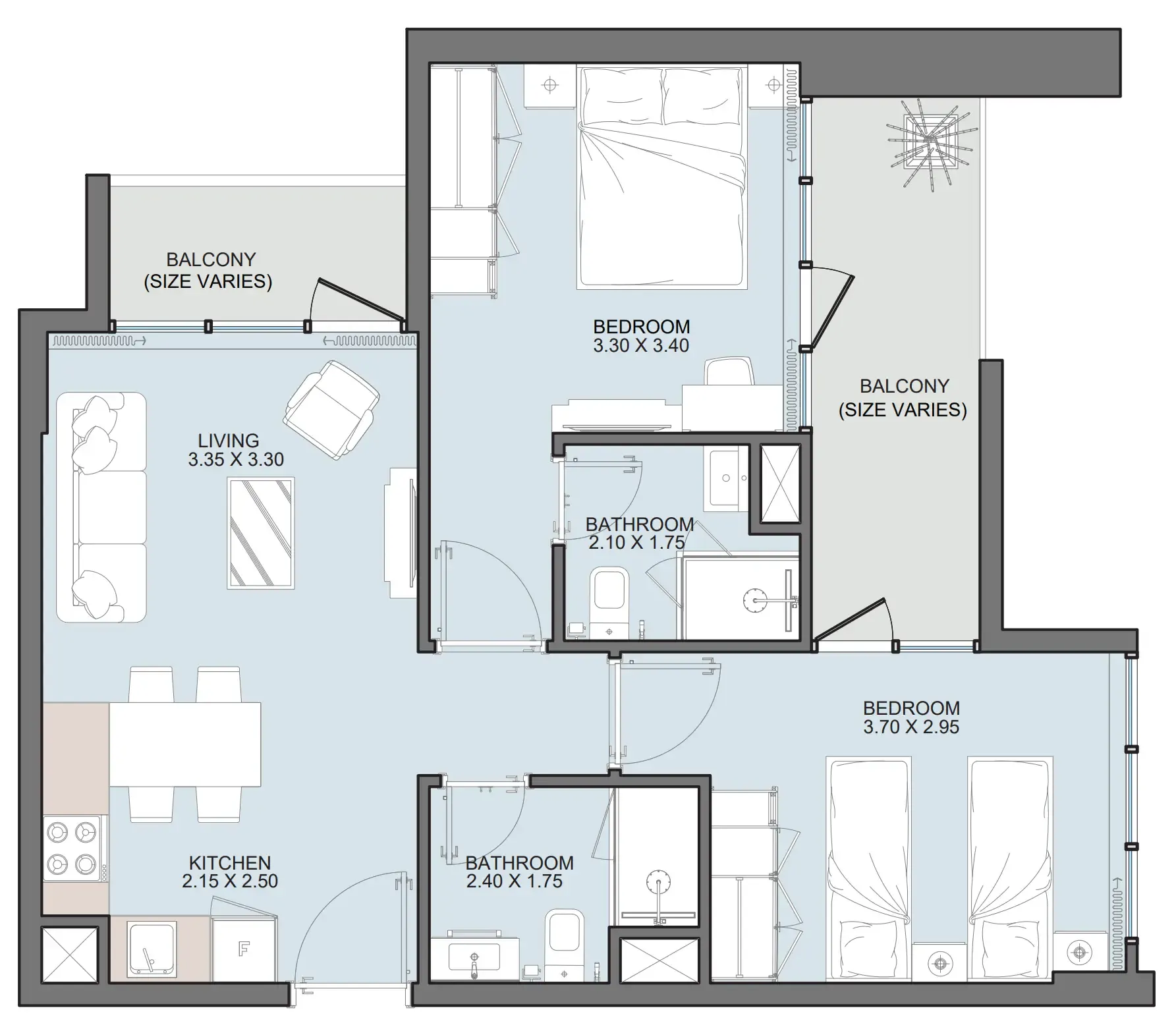 2 bedroom Apartments floor plan at Alba Tower
